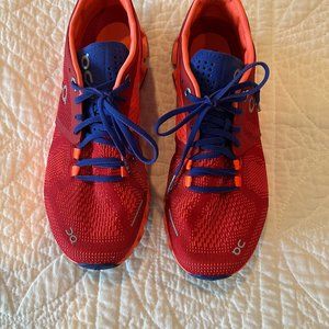 On Cloud X Running Shoes Red/Pink with royal Blue laces Size 6